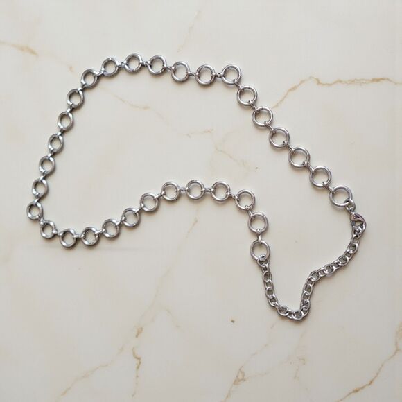 Accessories - Women's Chain Belt M-L Silver Metal Circle Biker Punk Casual O Ring Hippie Mod